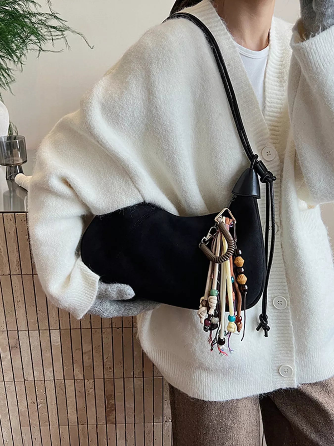 Vintage Suede Tassel Shoulder Bag