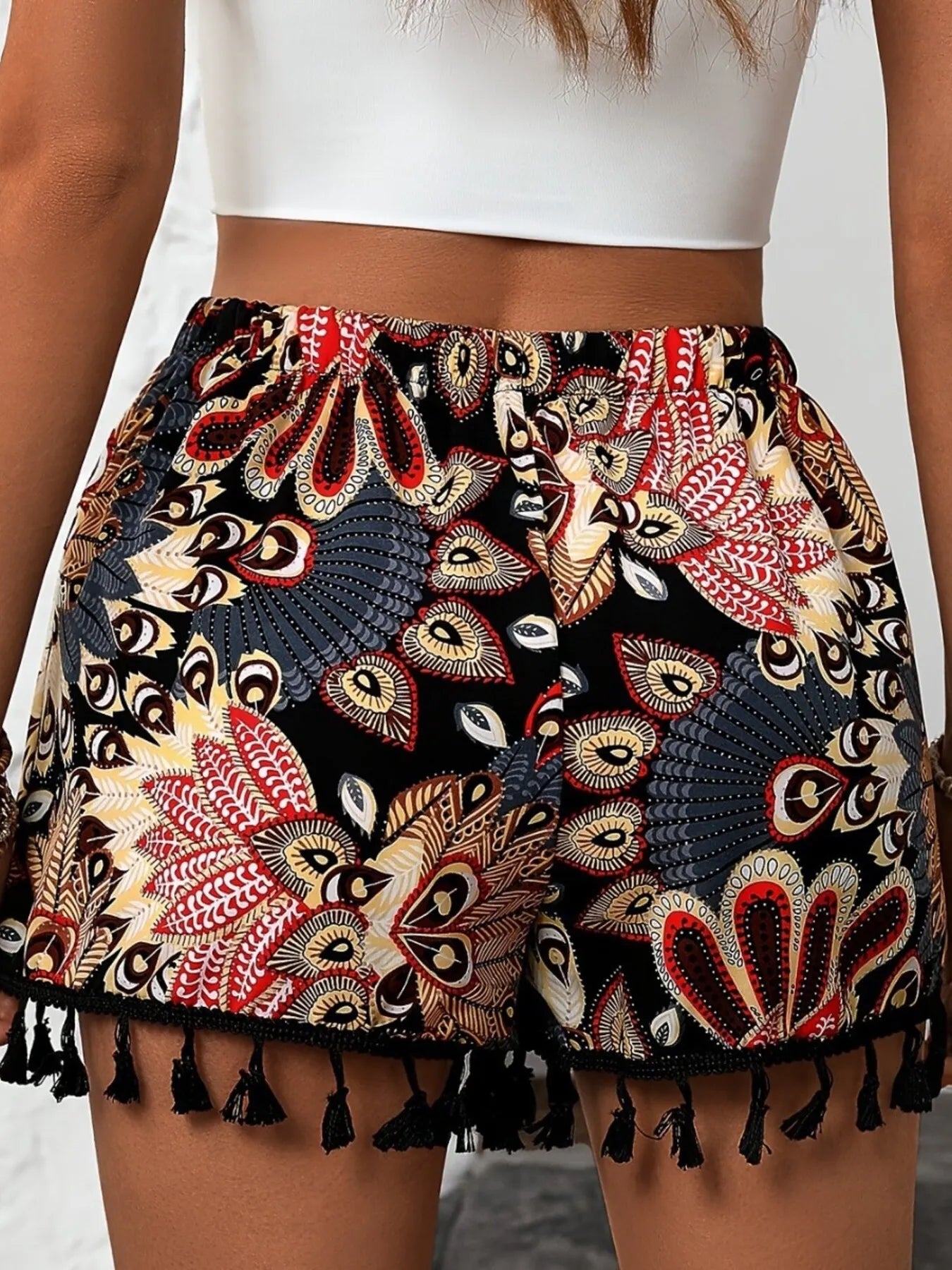 Paisley Print Tassel Hem Shorts