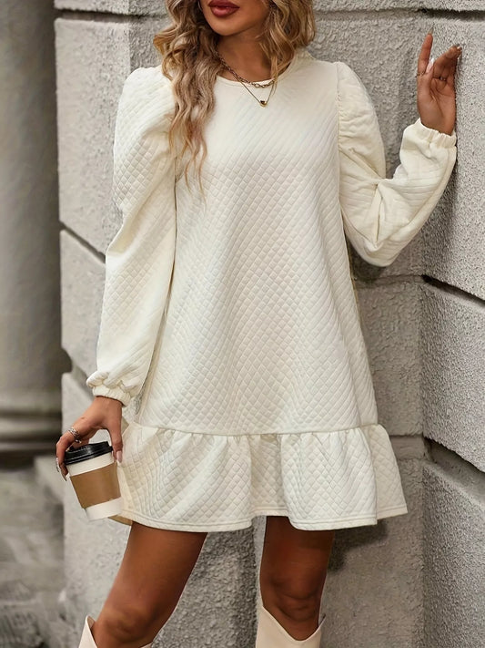 Puff Sleeve Ruffle Hem Mini Dress Apricot
