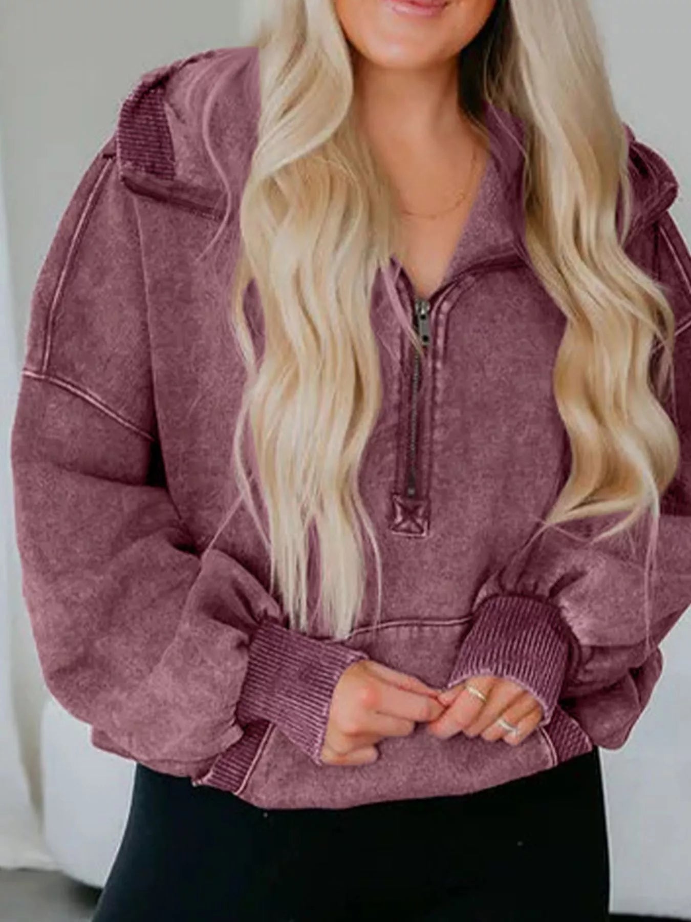 Washed Half Zip Pullover Hoodie