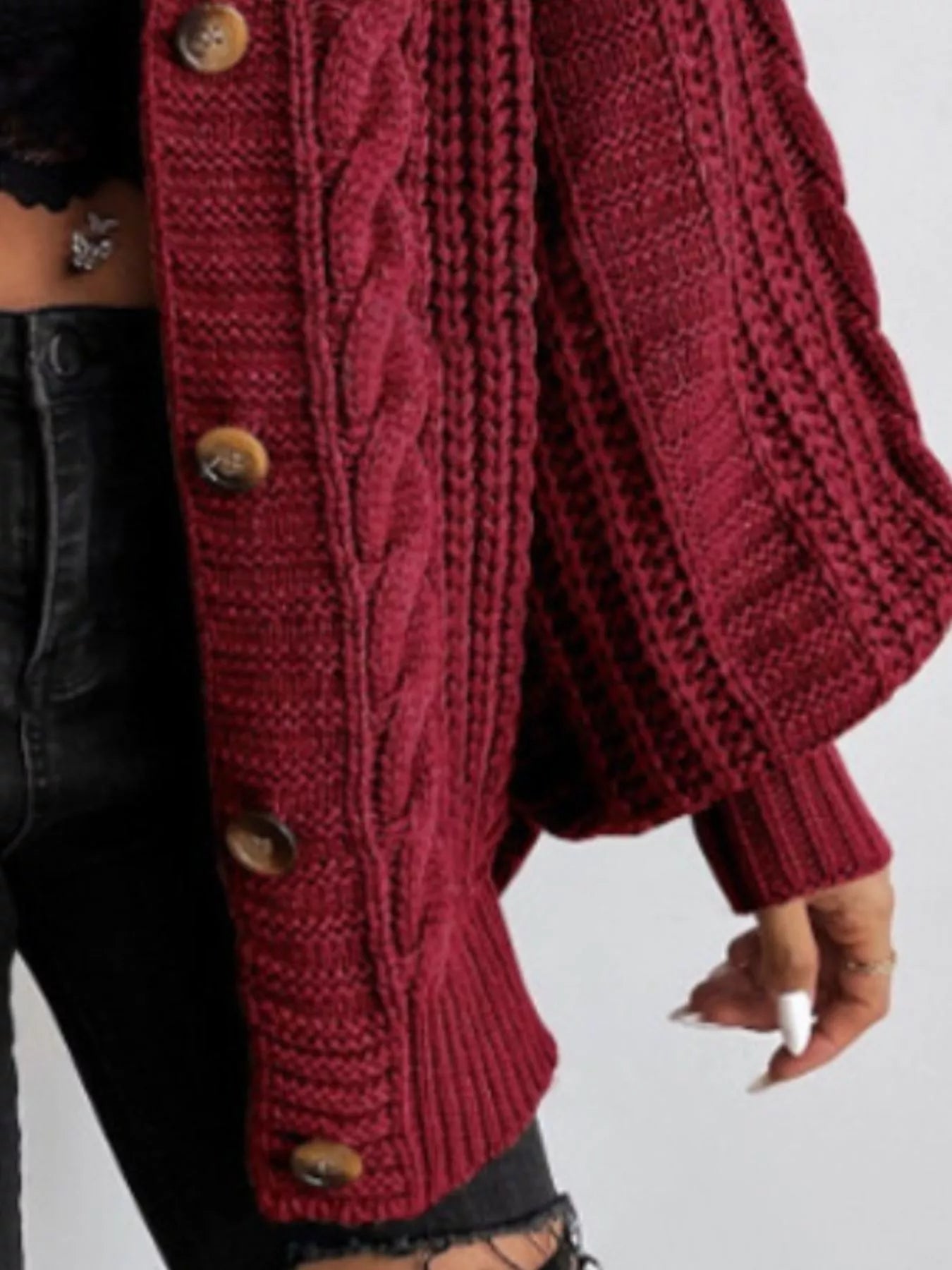 Chunky Knit Cable Knit Button-Up Cardigan