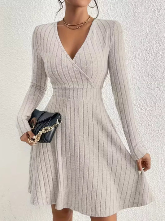 Ribbed Knit Wrap Mini Dress Dust Storm
