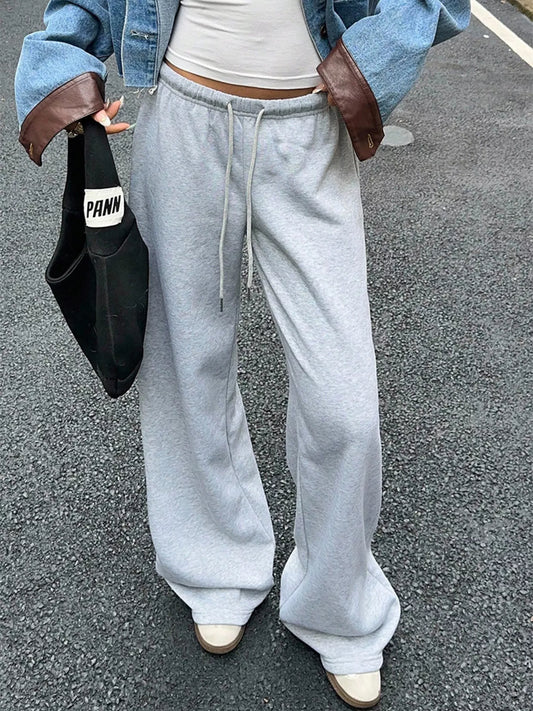 Wide Leg Drawstring Sweatpants Light Gray
