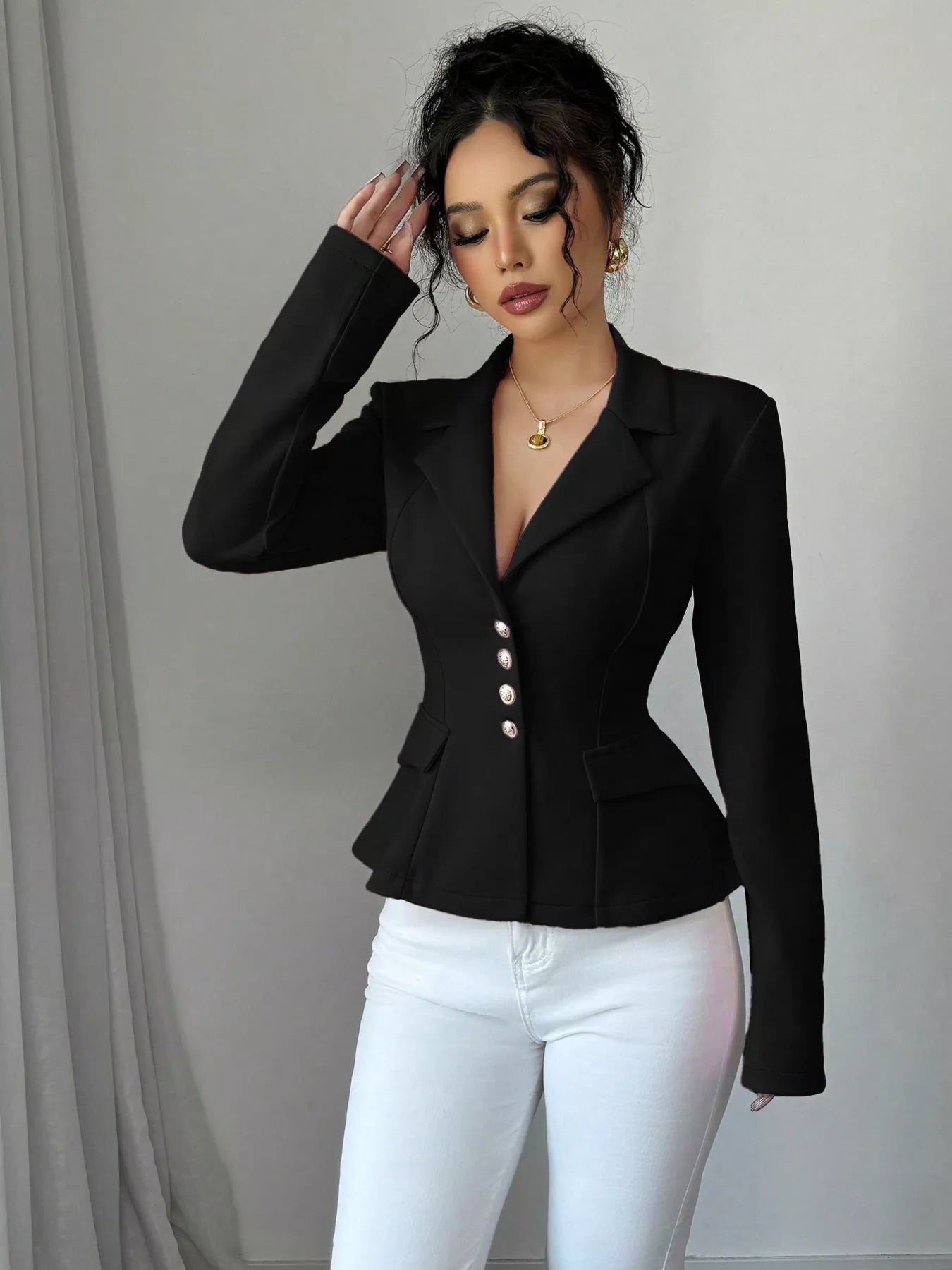 Fitted Button-Front Blazer