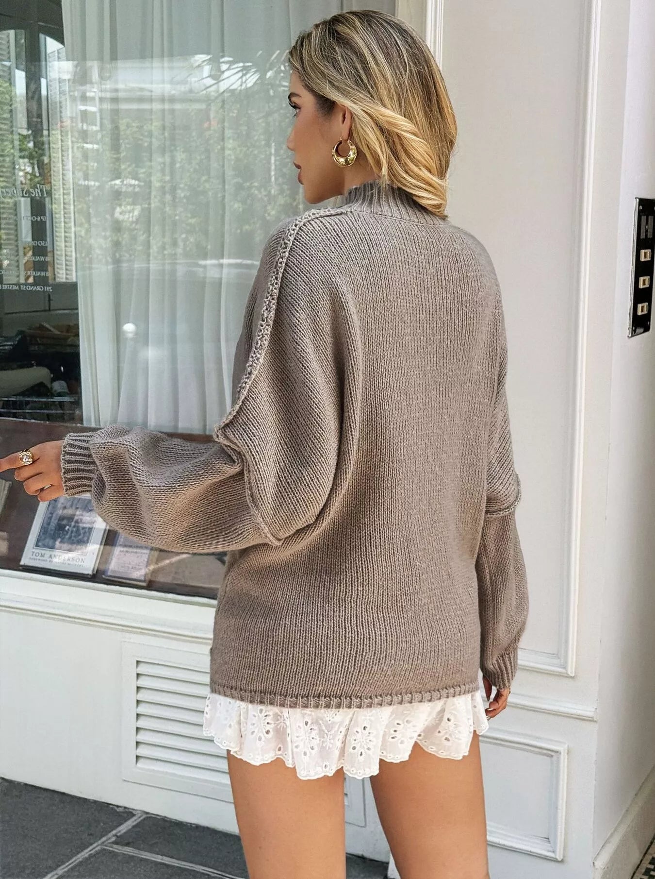 Mock Neck Drop Shoulder Sweater