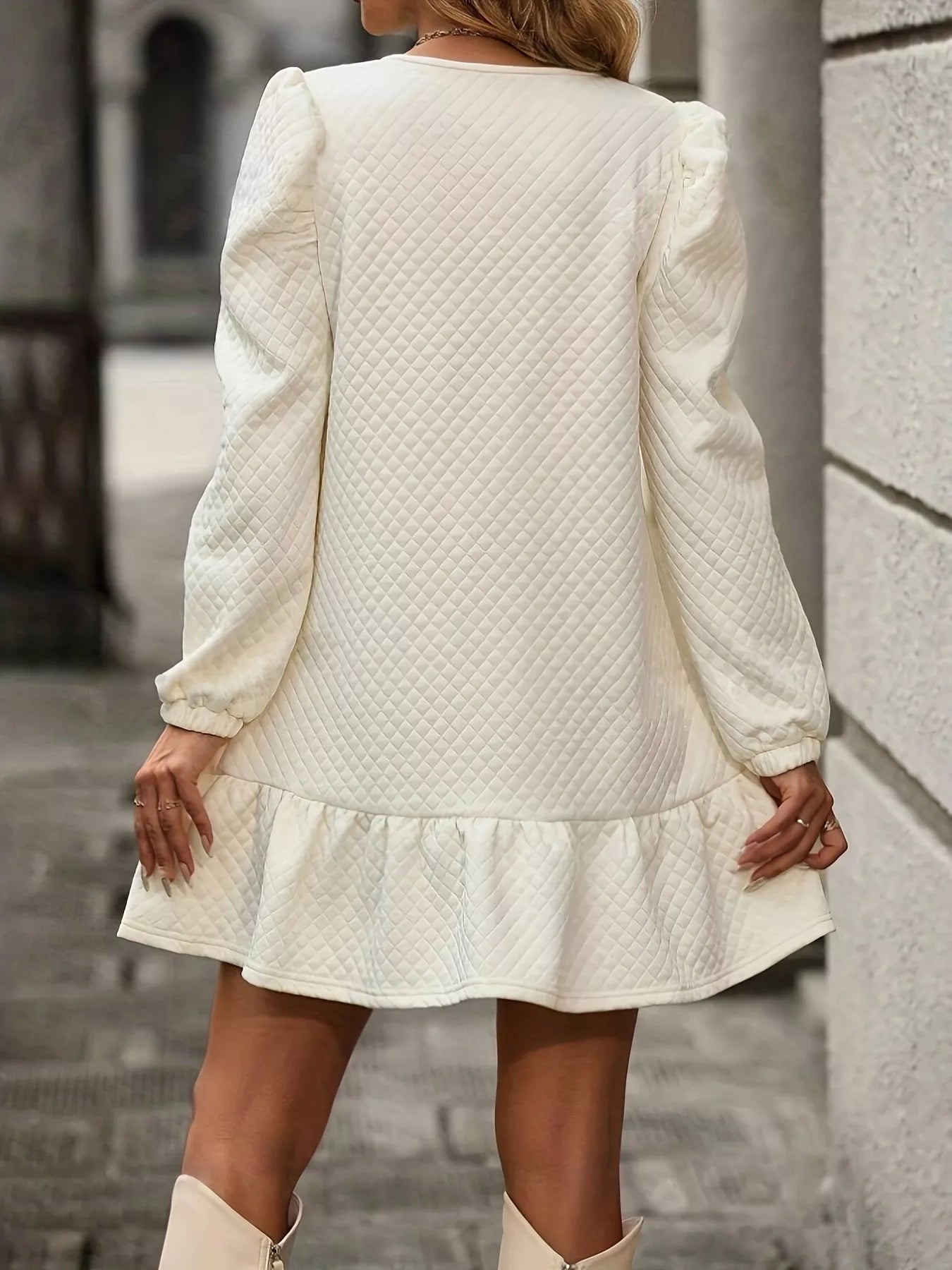 Puff Sleeve Ruffle Hem Mini Dress