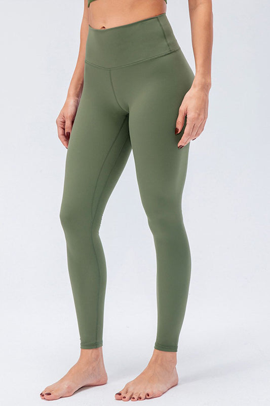 Wide Waistband Slim Fit Active Leggings Matcha Green