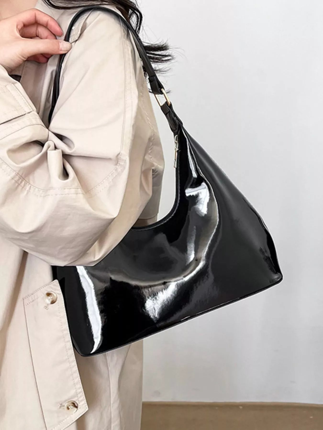 Solid Color Leather Shoulder Bag