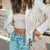 Fringe Open Front Cropped Jacket Beige