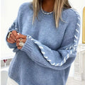 Contrast Stitching Dropped Shoulder Sweater Sky Blue