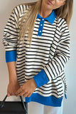 Striped Polo Collar Long Sleeve Sweatshirt Stripe