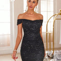 Glitter Ruched Off-Shoulder Mini Dress