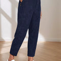Corduroy Elastic Waist Cropped Pants Blue