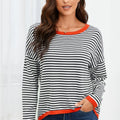 Striped Round Neck Drop Shoulder T-Shirt
