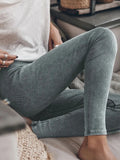Ribbed Elastic Waist Leggings Dark Gray