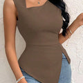 Slit Asymmetrical Tank Top Brown