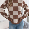 Checkered Turtleneck Long Sleeve Sweater