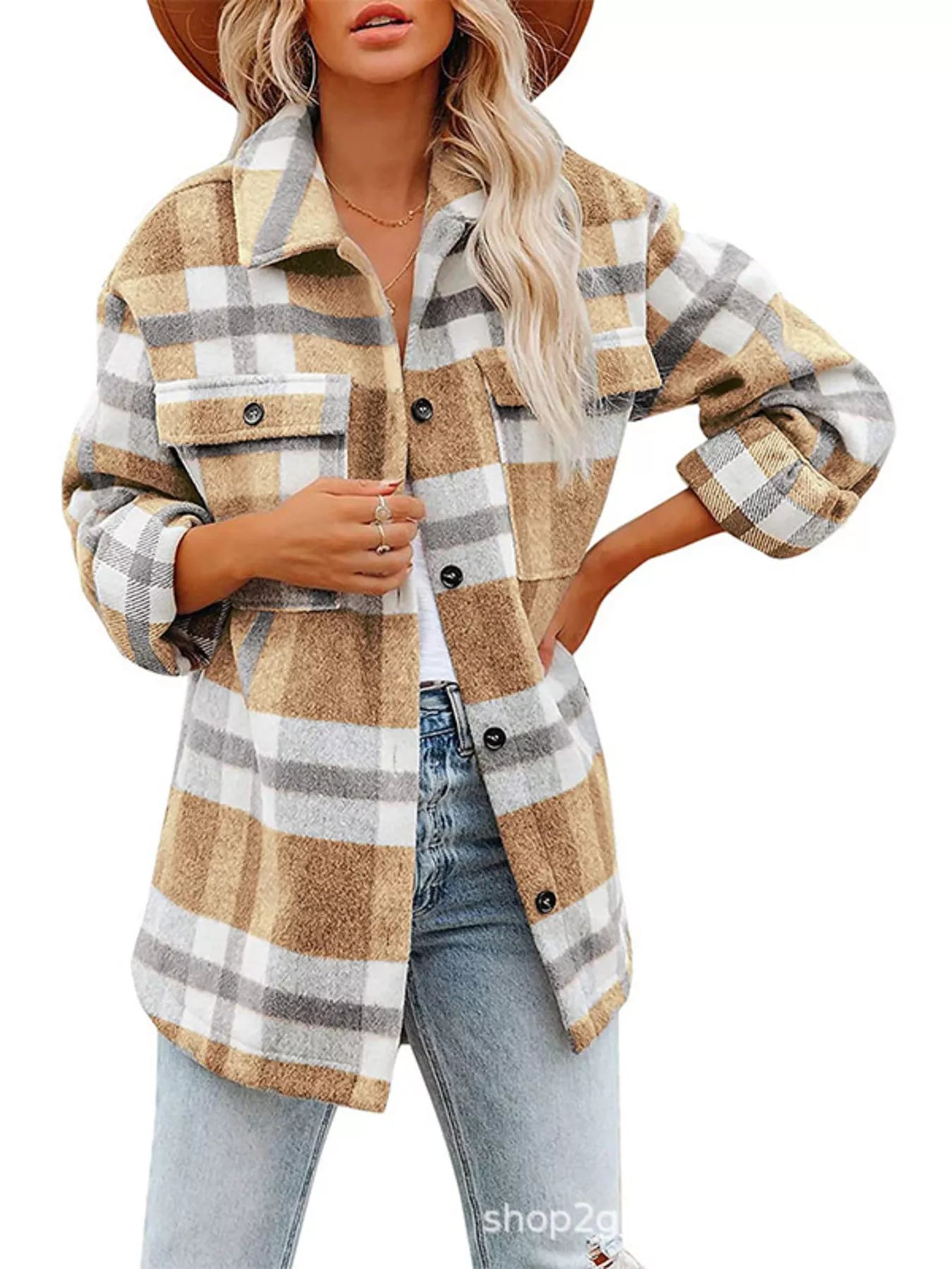 Plaid Button-Down Long Sleeve Jacket