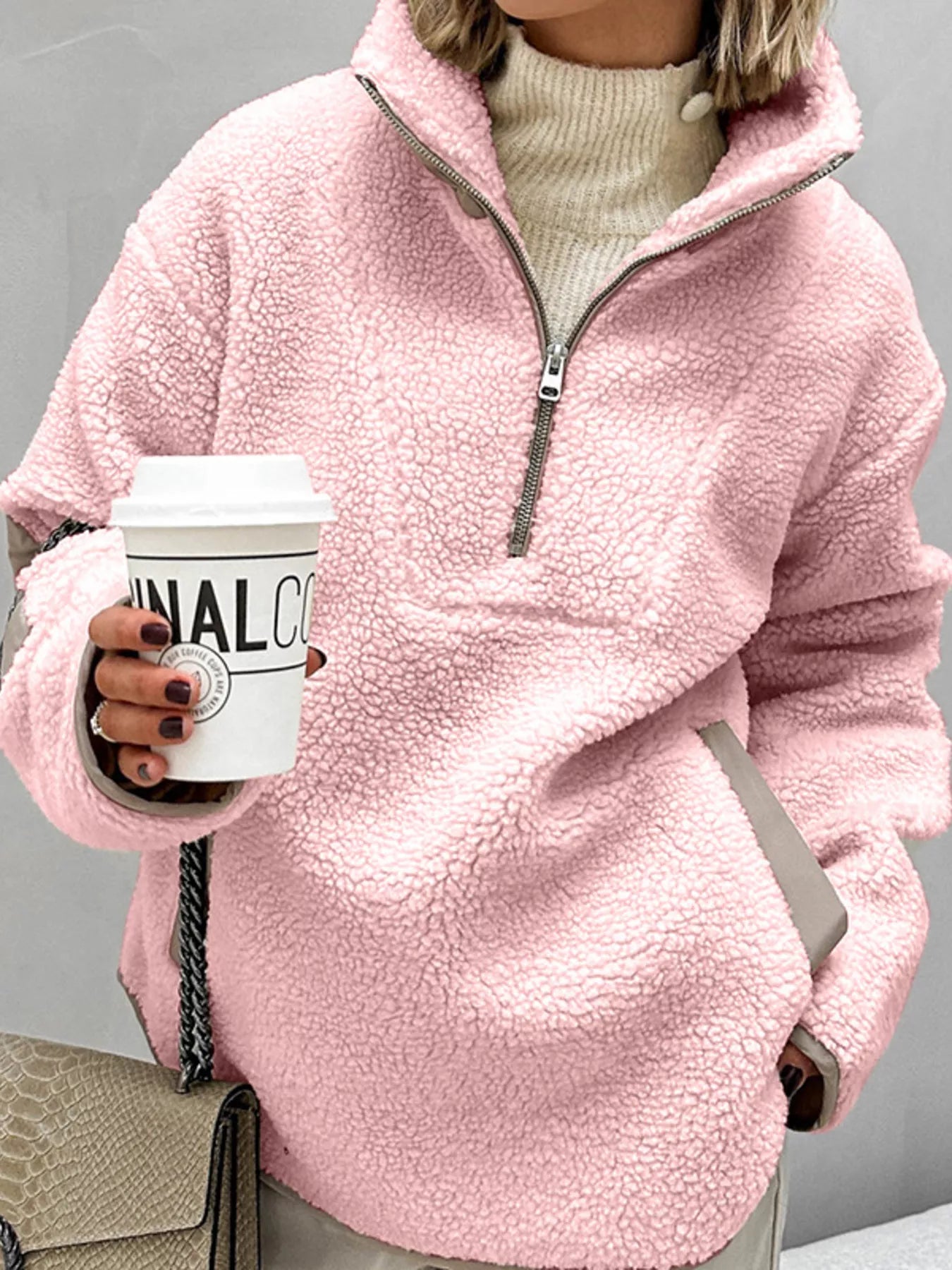 Sherpa Half Zip Sweatshirt Pink