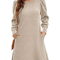 Ribbed Knit Puff Sleeve Casual Mini Dress