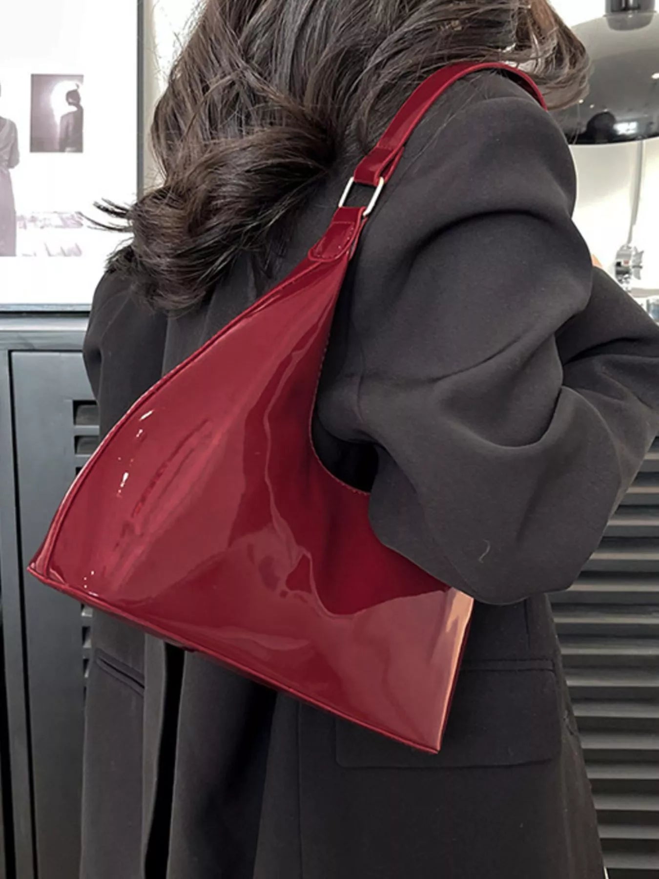 Solid Color Leather Shoulder Bag