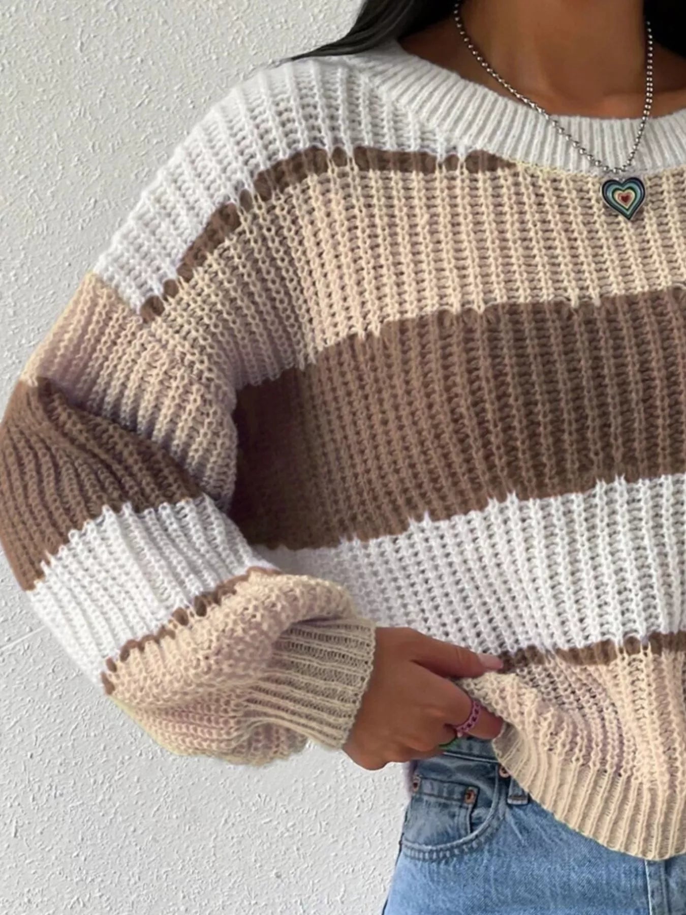 Striped Knit Round Neck Sweater