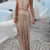 Sequin One-Shoulder Slit Maxi Dress Beige