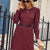 Ribbed Knit Puff Sleeve Casual Mini Dress Wine Red