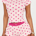 Heart Print Top and Shorts Loungewear Set