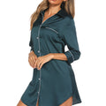 Button Up Collared Neck Night Dress with Pocket