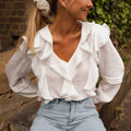 Ruffle Trim V-Neck Blouse