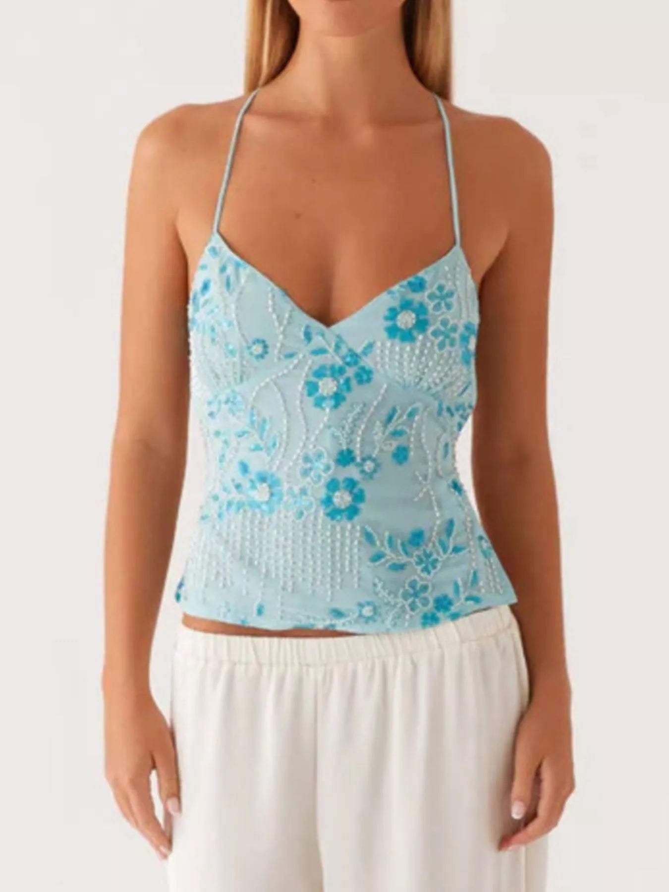 Embroidered Sequin Tie Back Cami