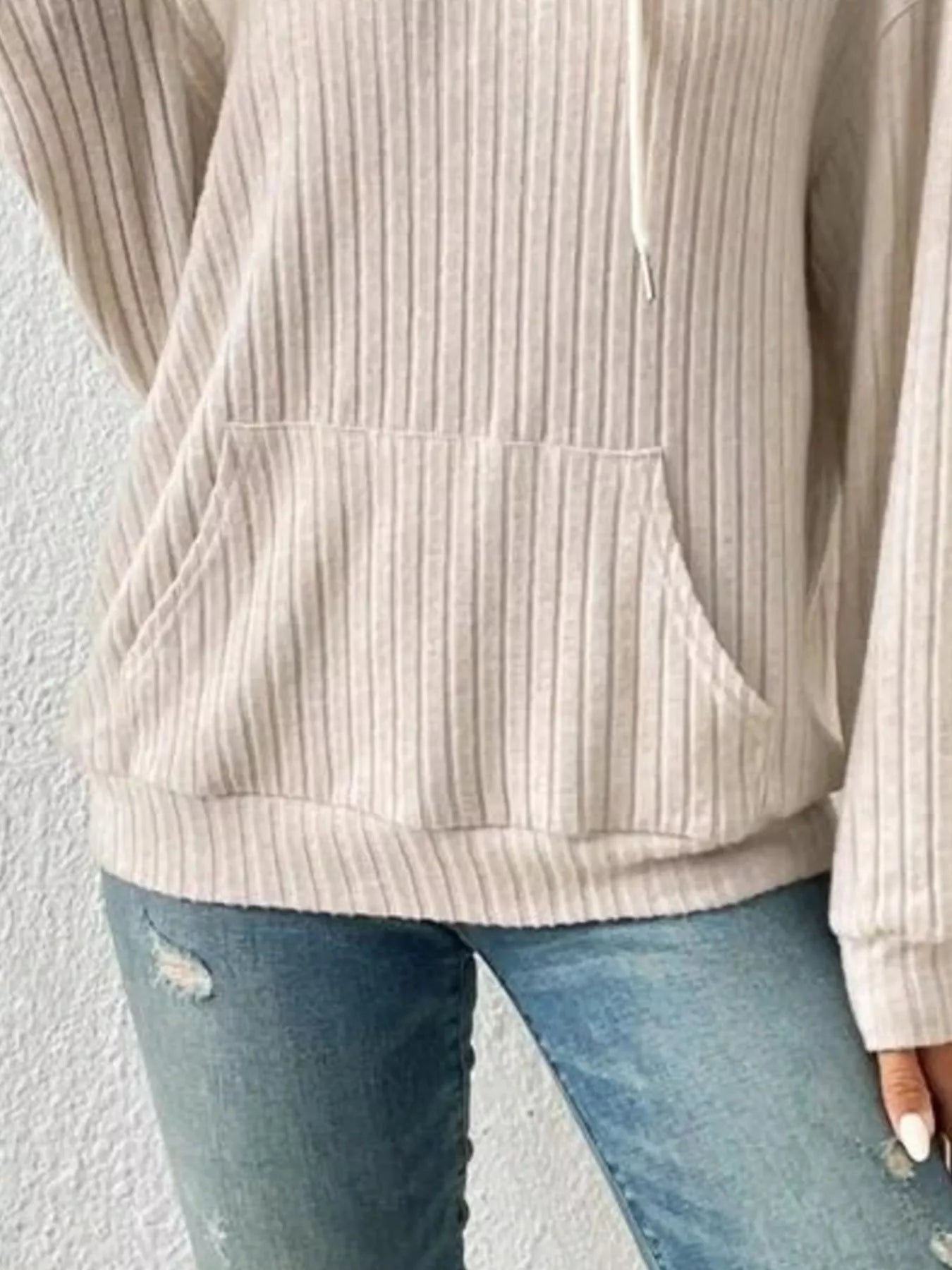 Ribbed Knit Long Sleeve Hoodie