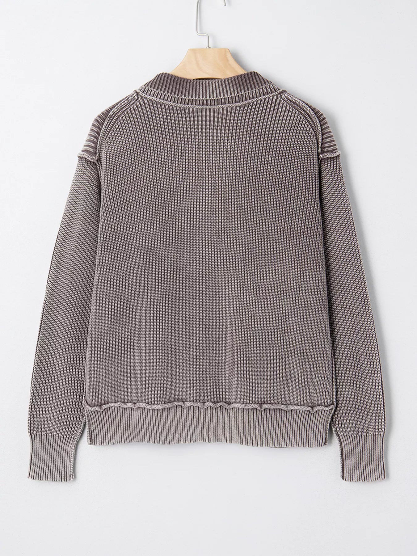 Mineral Wash Exposed Seam Patchwork Knit Open Sweater Cardigan