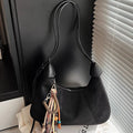Vintage Suede Tassel Shoulder Bag Black One Size