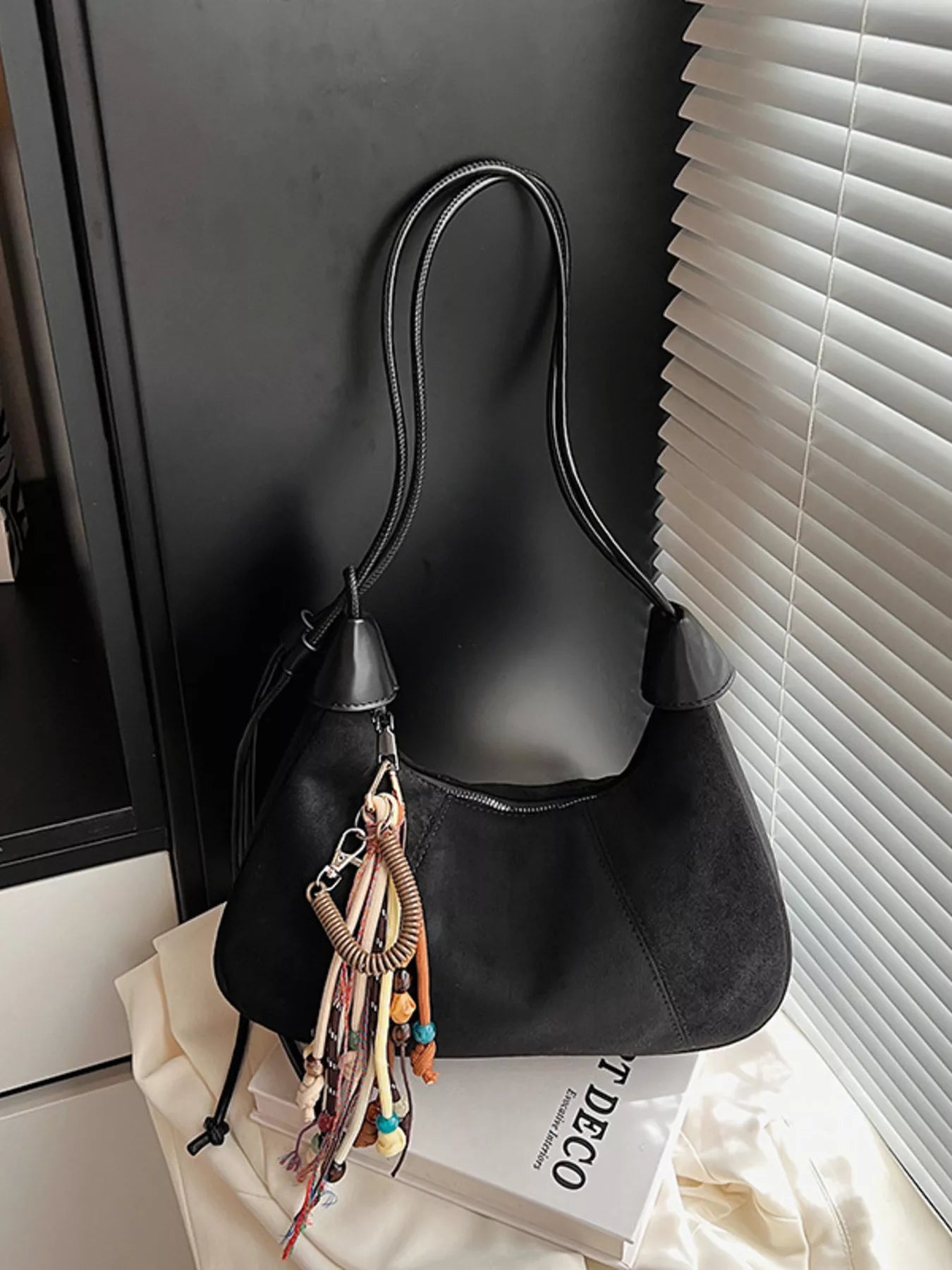 Vintage Suede Tassel Shoulder Bag Black One Size