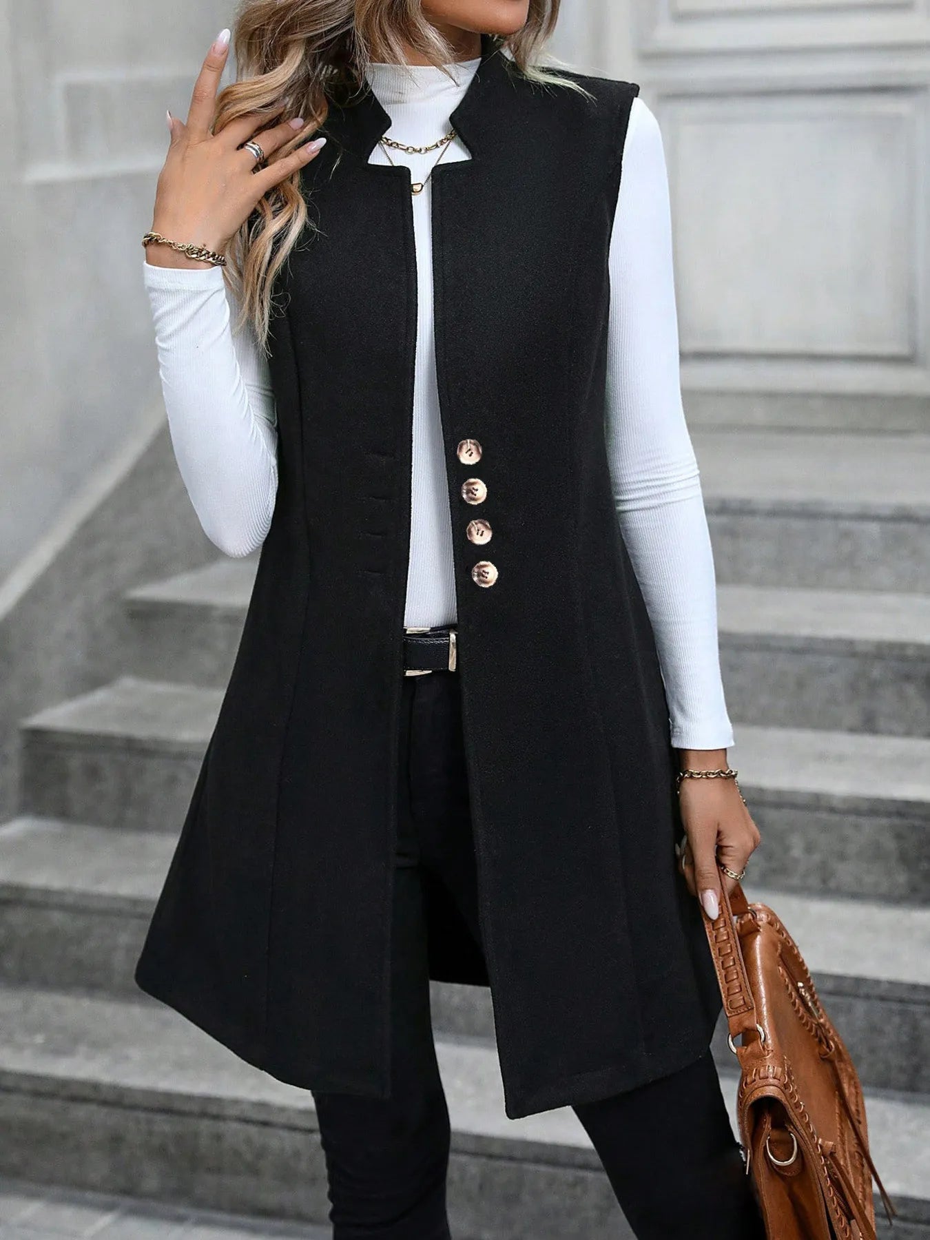 Button Up Longline Vest Coat