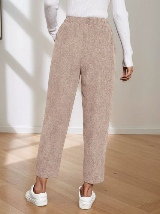 Corduroy Elastic Waist Cropped Pants