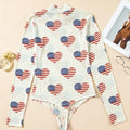 US Flag Heart Mock Neck Long Sleeve Bodysuit