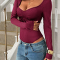Ruched Long Sleeve Bodysuit Burgundy