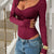Ruched Long Sleeve Bodysuit Burgundy