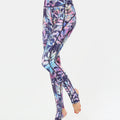 Printed Wide Waistband Active Leggings with Stirrups Lavender