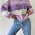 Striped Knit Round Neck Sweater
