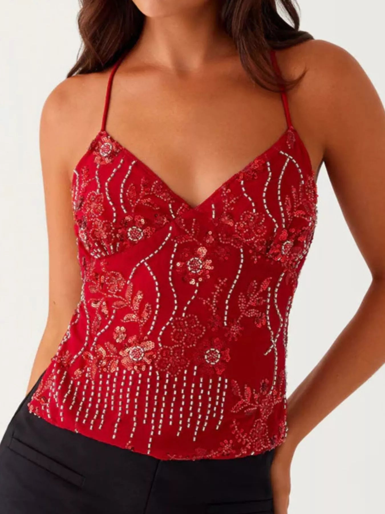 Embroidered Sequin Tie Back Cami