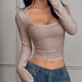 Ribbed Long Sleeve Crop T-Shirt Khaki