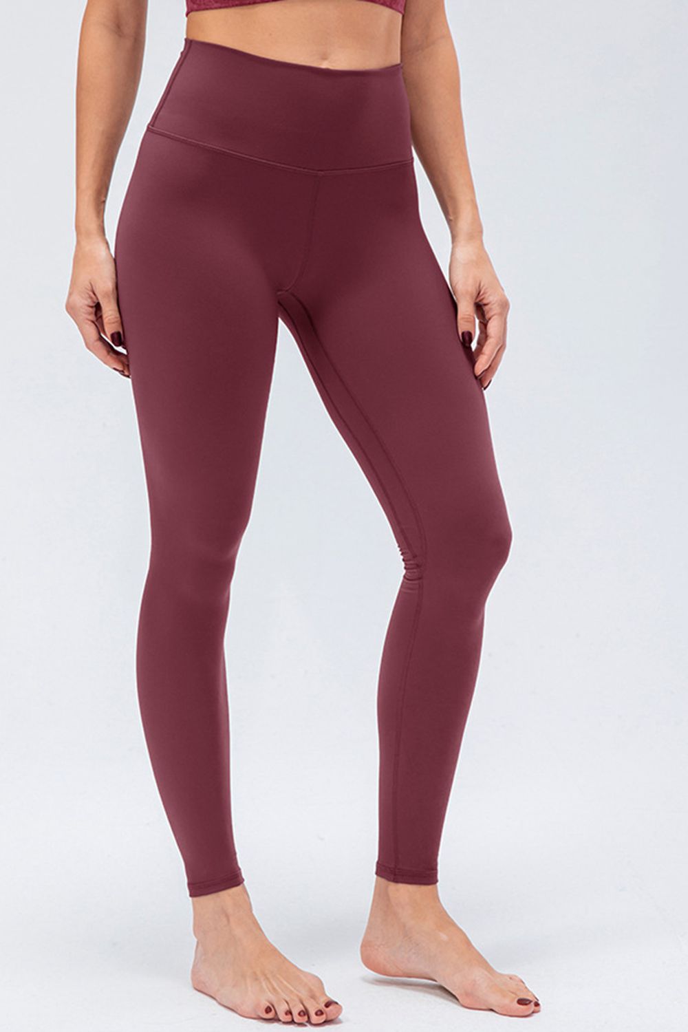 Wide Waistband Slim Fit Active Leggings Burgundy