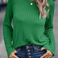 Textured Knit Long Sleeve T-Shirt Green
