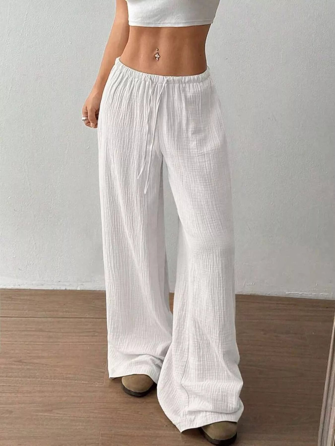Full Size Drawstring Wide Leg Pants Plus Size