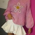 Flower Round Neck Dropped Shoulder Sweater