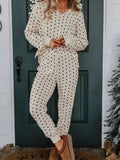 Polka Dot Notched Long Sleeve Top and Drawstring Joggers Lounge Set Dot